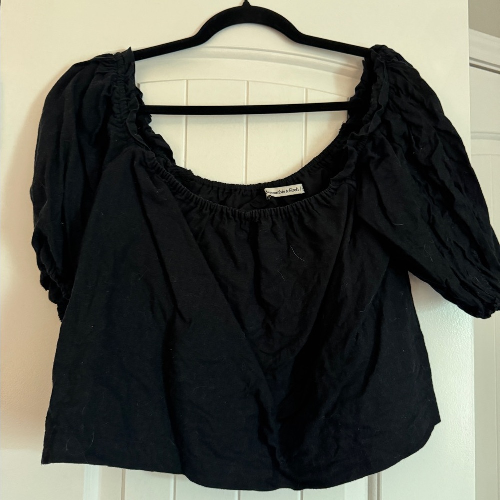 Abercrombie & Fitch Black Puff Sleeve Square Neck Top
